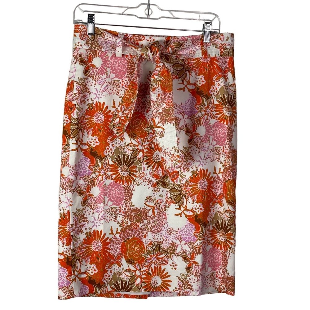 1901 Floral Pencil Skirt Belted Retro Print Knee Length Size 2
